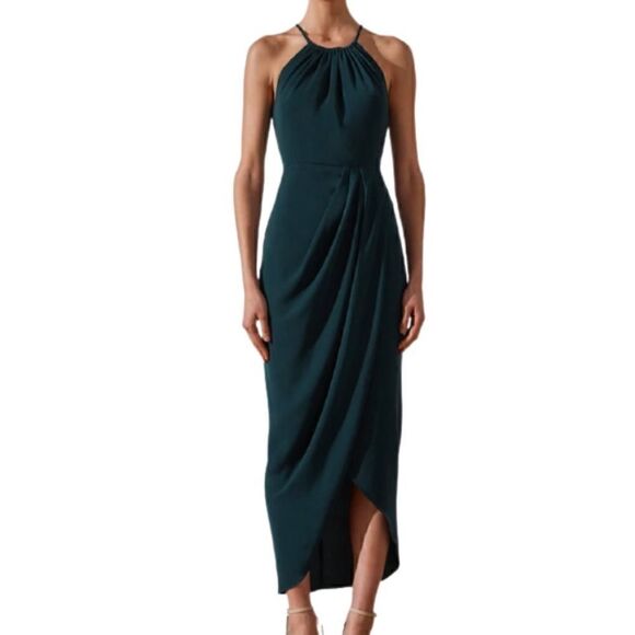 New Shona Joy High Neck Ruched Dress in Green size 4 - Picture 1 of 12